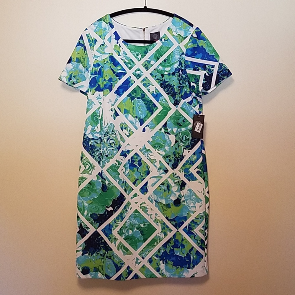 NWT Vince Camuto blue green shift dress sz 14